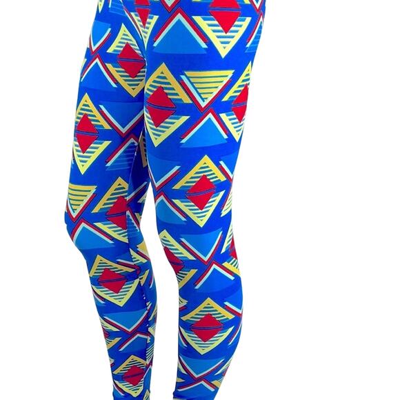 LuLaRoe Super Soft Leggings sz OS 2-10 Geometric Blues Red Yellow Stretchy Comfy - Picture 3 of 14